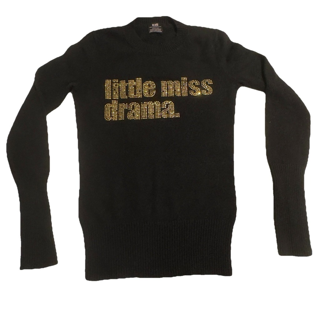 E.VIL ALTER EGO Cashmere Sweater Little Miss Drama Girls Small Black Gold Funky